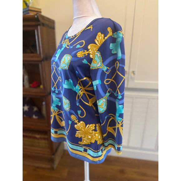 J. McLaughlin Catalina Cloth 3/4 Sleeve Colorful Tee Shirt Large L - Picture 4 of 7